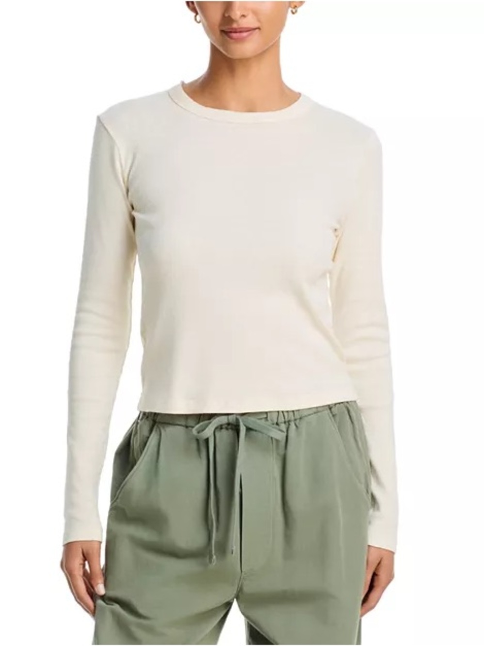 MOTHER Everyday Long-Sleeve Crewneck Top in Light Cream S